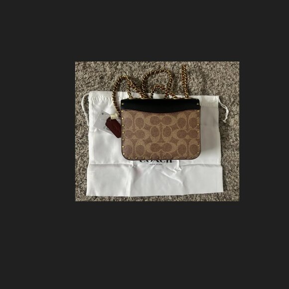 Coach Beat Canvas Coated Leather Shoulder Bag Mini-Medium Black + Tan Rust C2462 - Picture 3 of 5